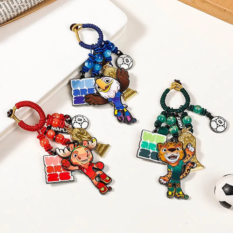 FIFA 2026 World Cup Mascot & Trophy Ornament, Metal Keychain, Charm for Bags & Clothes