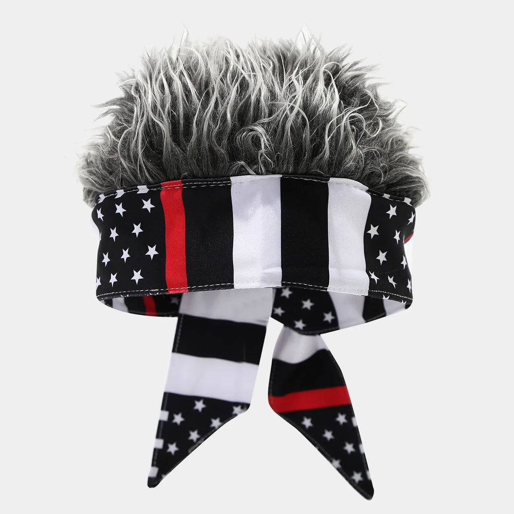 National Flag Headband with Wig Sports Fan Cheering Headwear Wig Hat Country Flag Print Wig Headband Headwrap