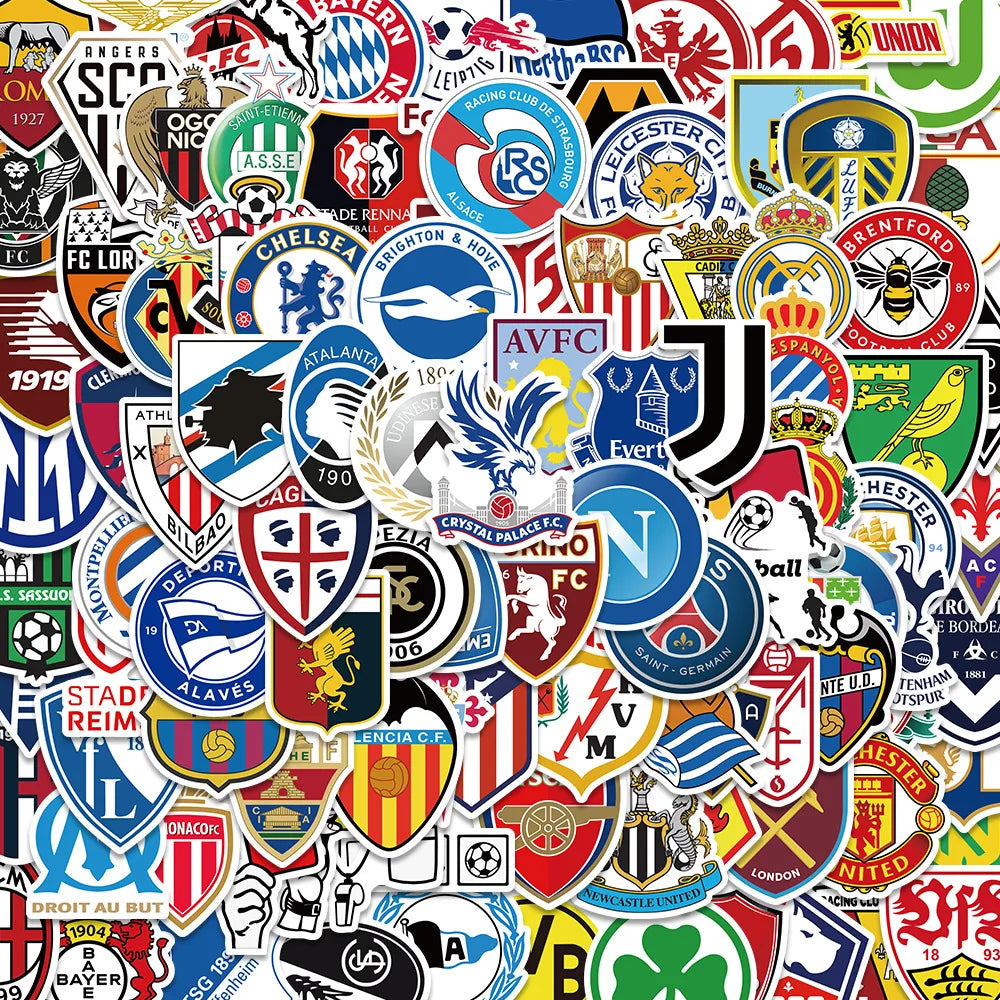 100pcs Football Club Logo Laptop Luggage Guitar Waterproof Decorative Graffiti