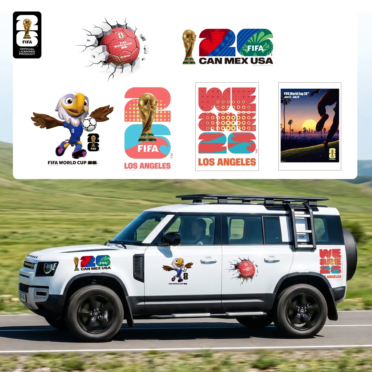 FIFA World Cup 2026 Car Decal Official World Cup Car Sticker with Trophy, Host City & Mascot Design - Waterproof Sticker for Car