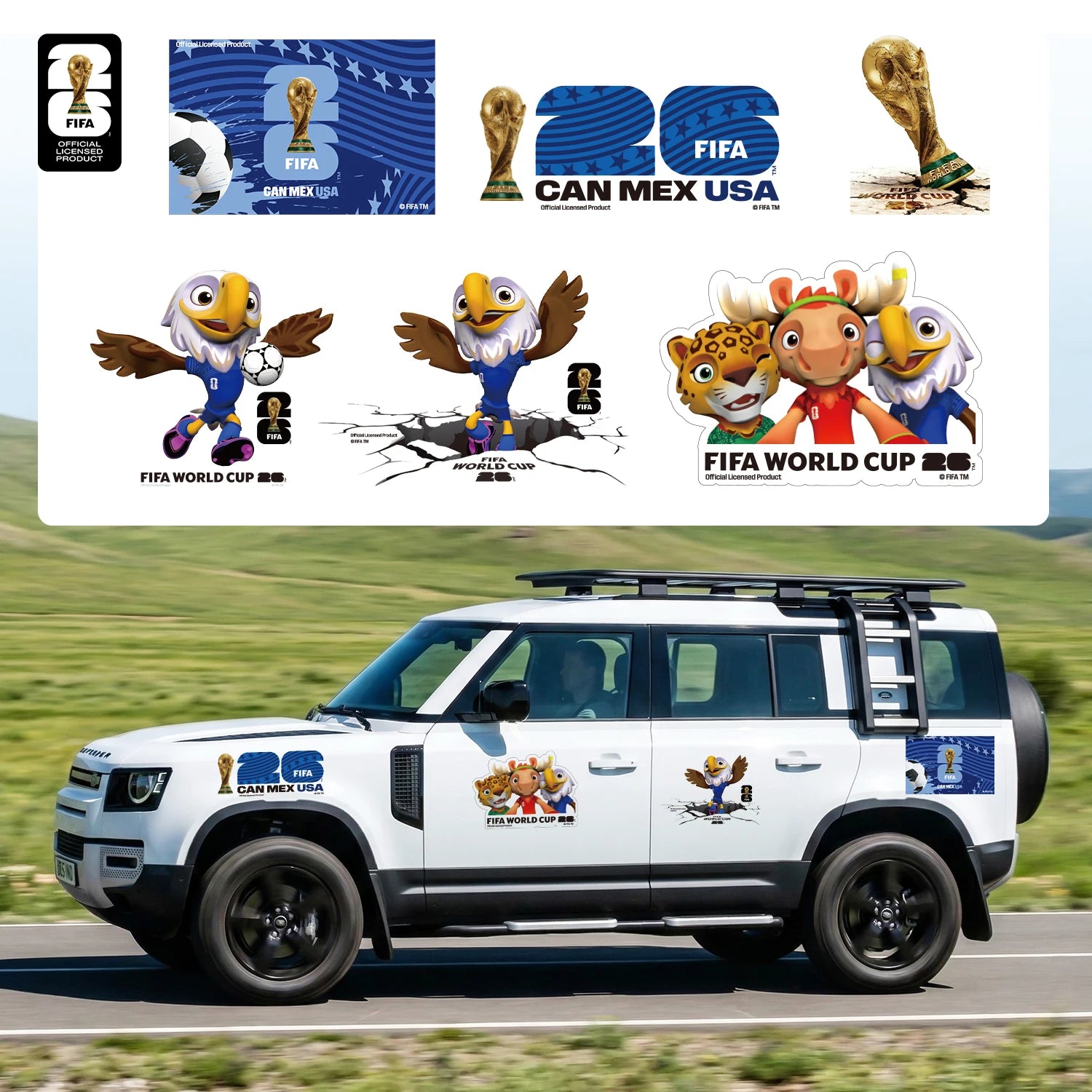 FIFA World Cup 2026 Car Decal Official World Cup Car Sticker with Trophy, Host City & Mascot Design - Waterproof Sticker for Car