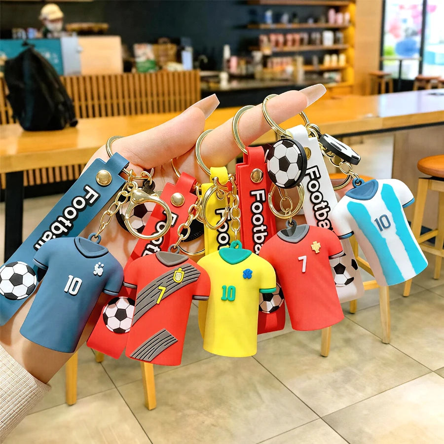 3D Mini Soccer Jersey Keychain with Soccer Ball Charm - Cute Sports Bag Pendant for Fans