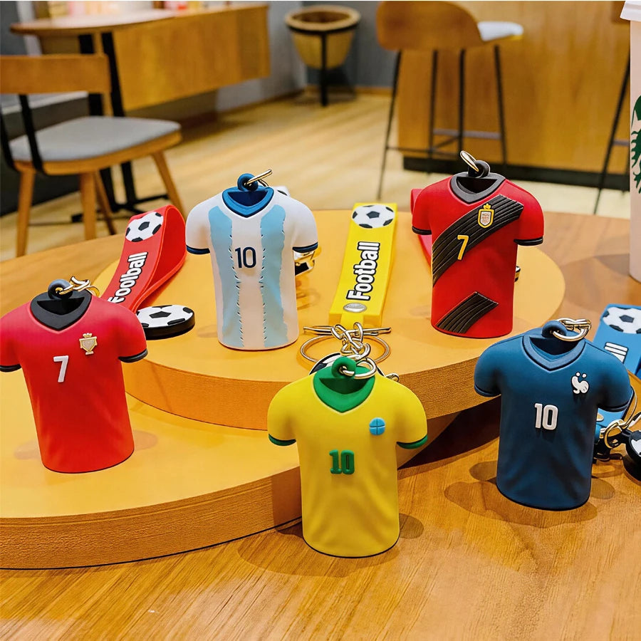 3D Mini Soccer Jersey Keychain with Soccer Ball Charm - Cute Sports Bag Pendant for Fans