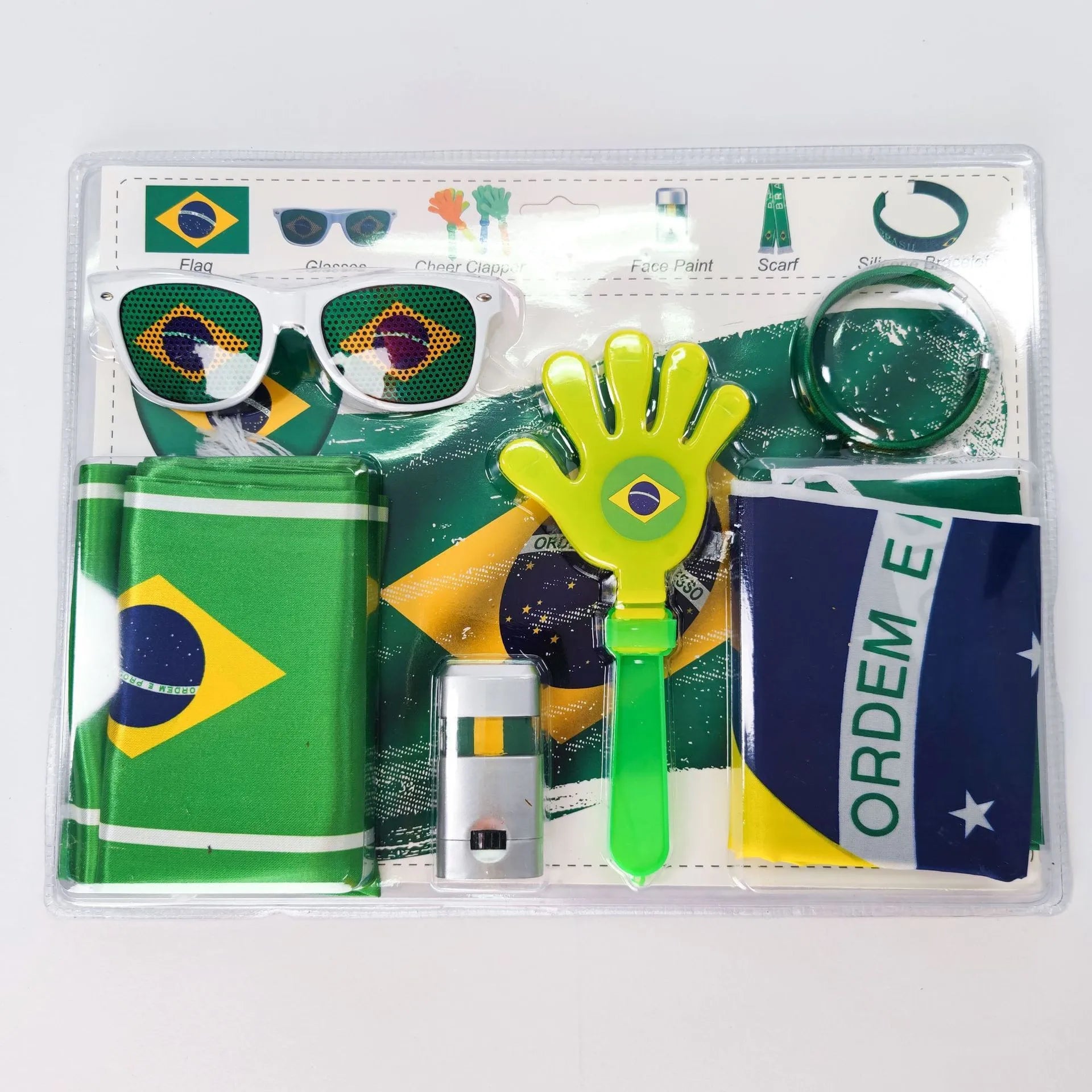 Soccer Game Themed Fan Props Set 2026 Eye Face Paint Blendable National Flag Fan Scarf Cheer Clappers Wristbands and Glasses