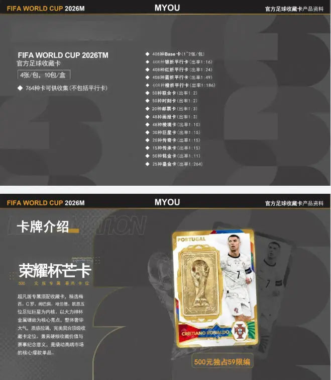 Genuine FIFA WORLD CUP 2026 TM Official Football Collectible Cards Extraordinary version Ronaldo Messi Mbappé Star Player Cards