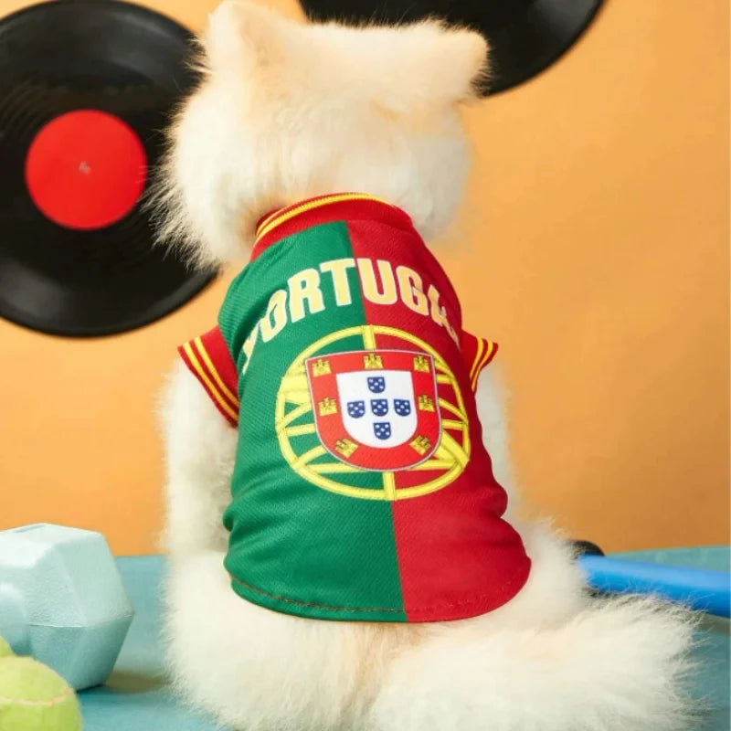 Portugal Soccer Pet Jersey 2D Print Breathable Sporty Dog Shirt for Small Medium Large Cats And Dogs Athletic National Team Gift