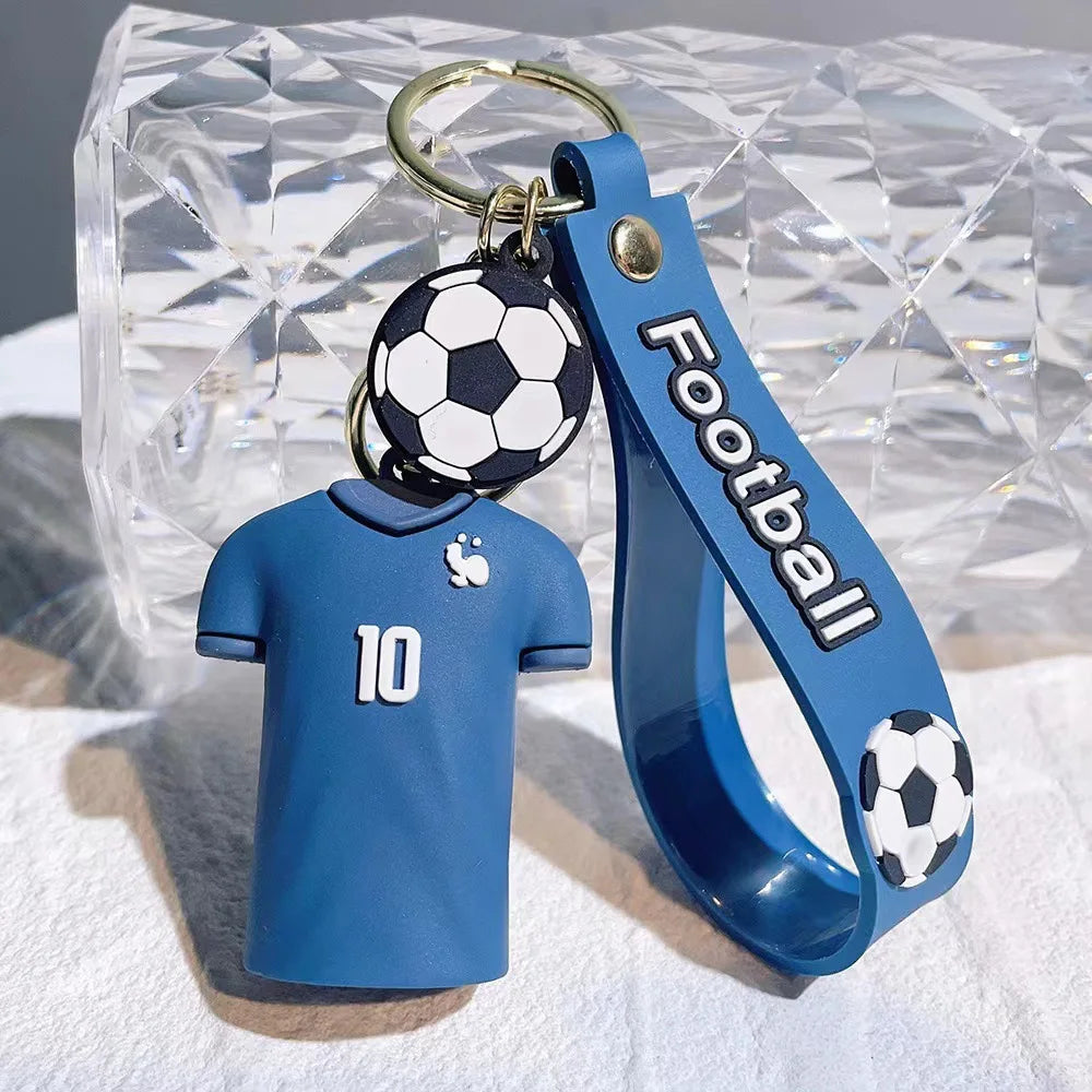 3D Mini Soccer Jersey Keychain with Soccer Ball Charm - Cute Sports Bag Pendant for Fans