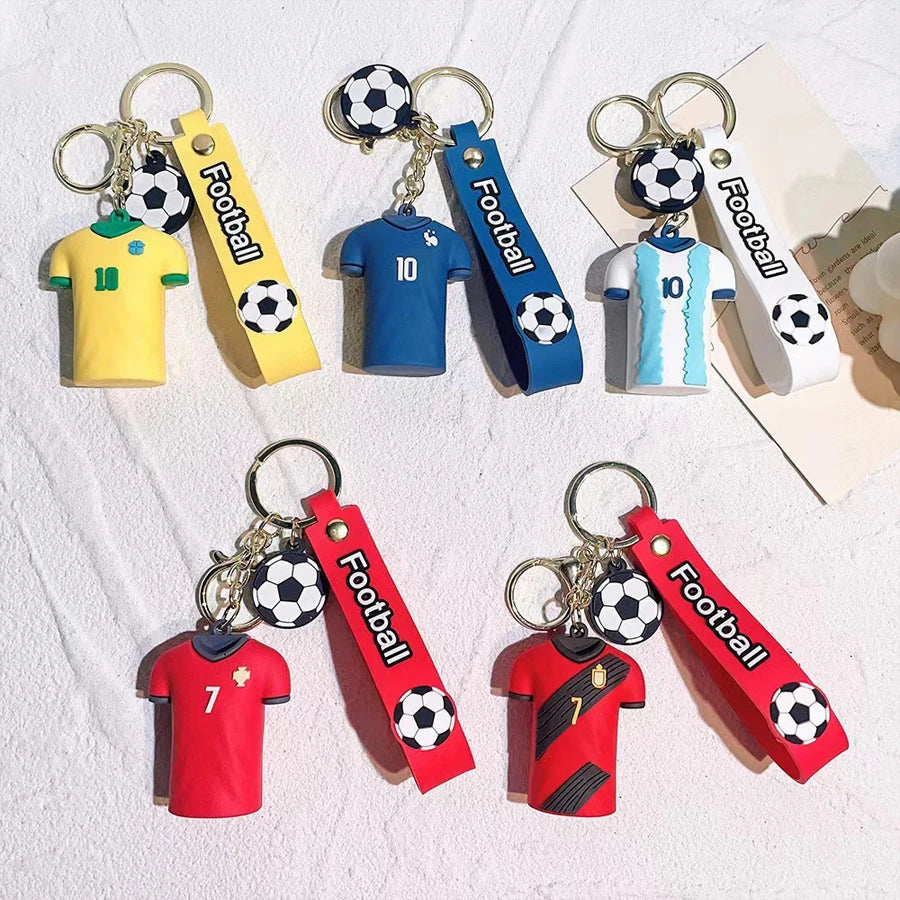3D Mini Soccer Jersey Keychain with Soccer Ball Charm - Cute Sports Bag Pendant for Fans