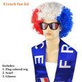 Soccer Match National Flag Color Explosion Hair Wig Fan Hairpiece with Scarf and Glasses Set European National Team Costume