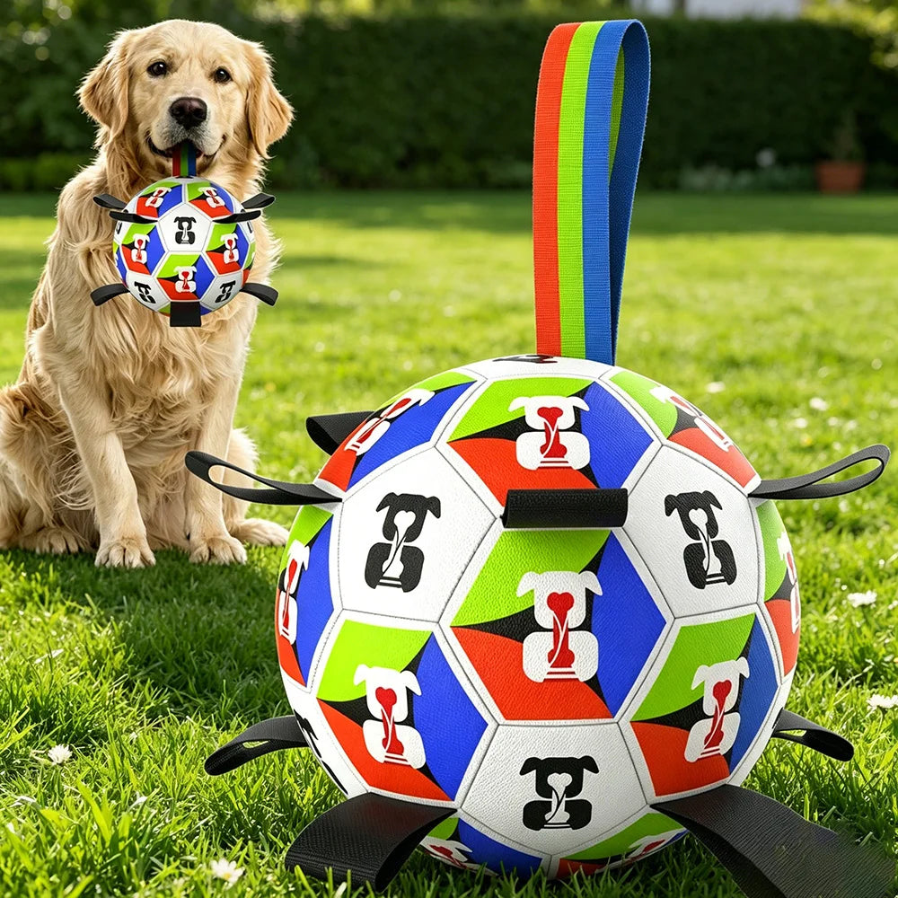 Interactive Chewable Dog Football Toy with Handles Durable Training Soccer Ball Outdoor Water Playing Entertainment Pet Toy