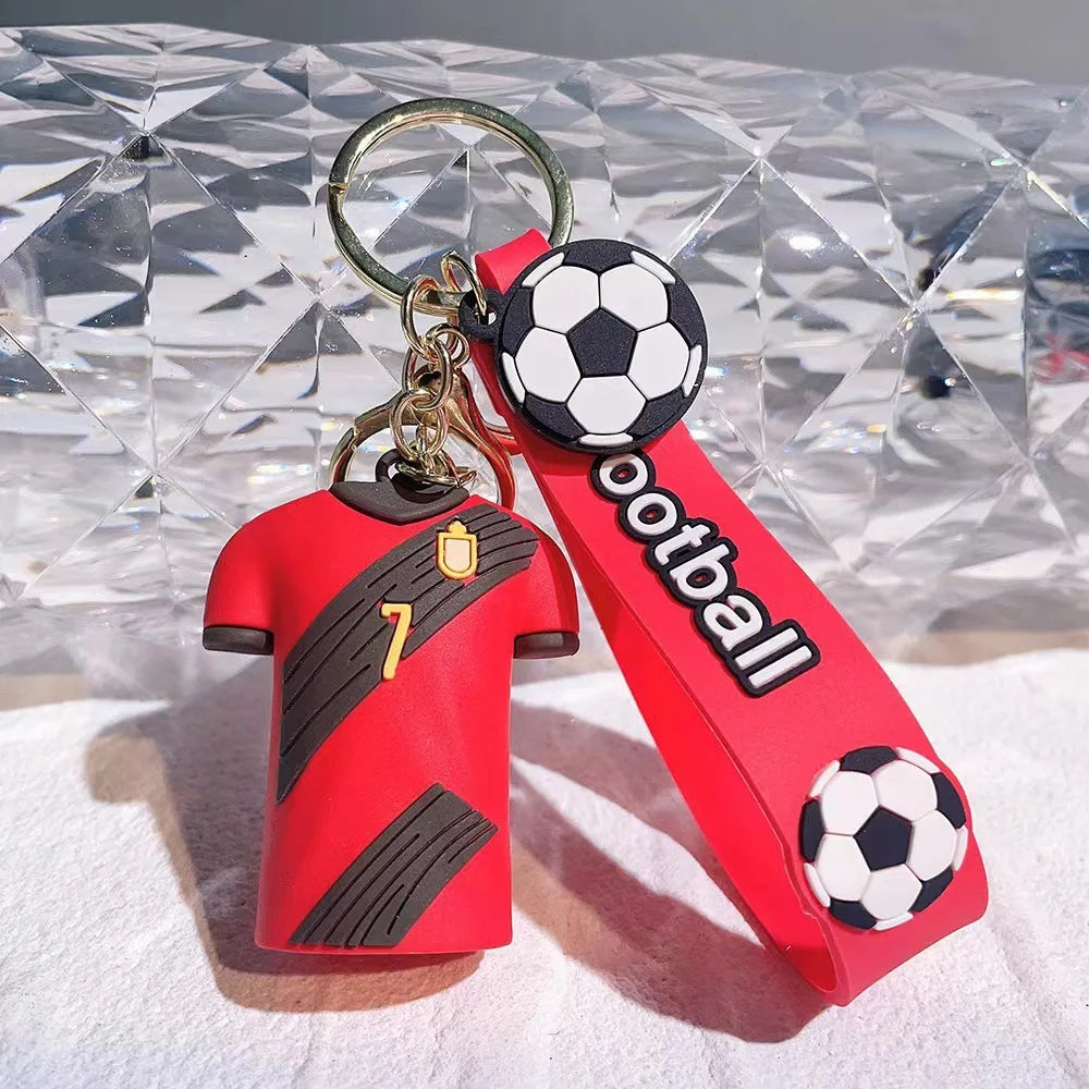 3D Mini Soccer Jersey Keychain with Soccer Ball Charm - Cute Sports Bag Pendant for Fans