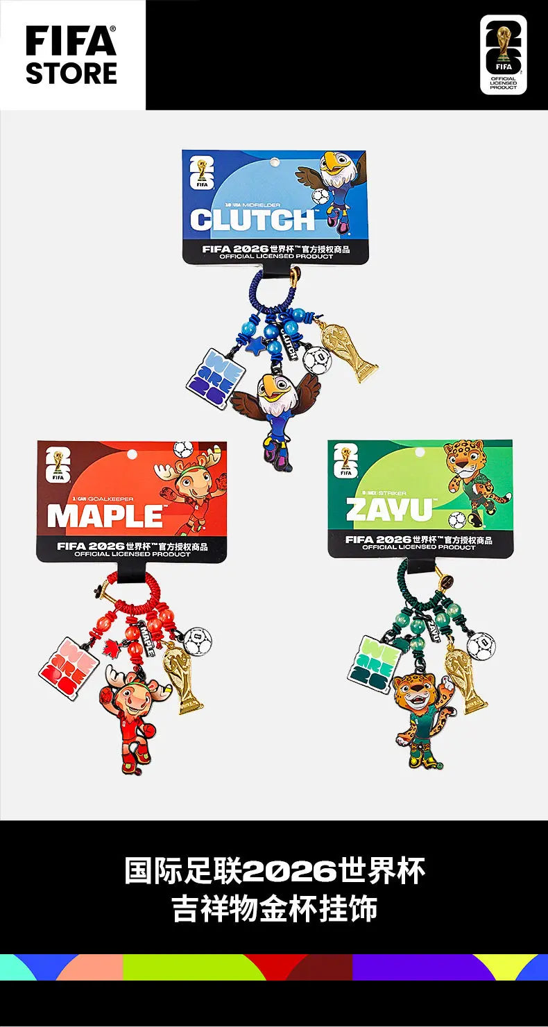 FIFA 2026 World Cup Mascot & Trophy Ornament, Metal Keychain, Charm for Bags & Clothes