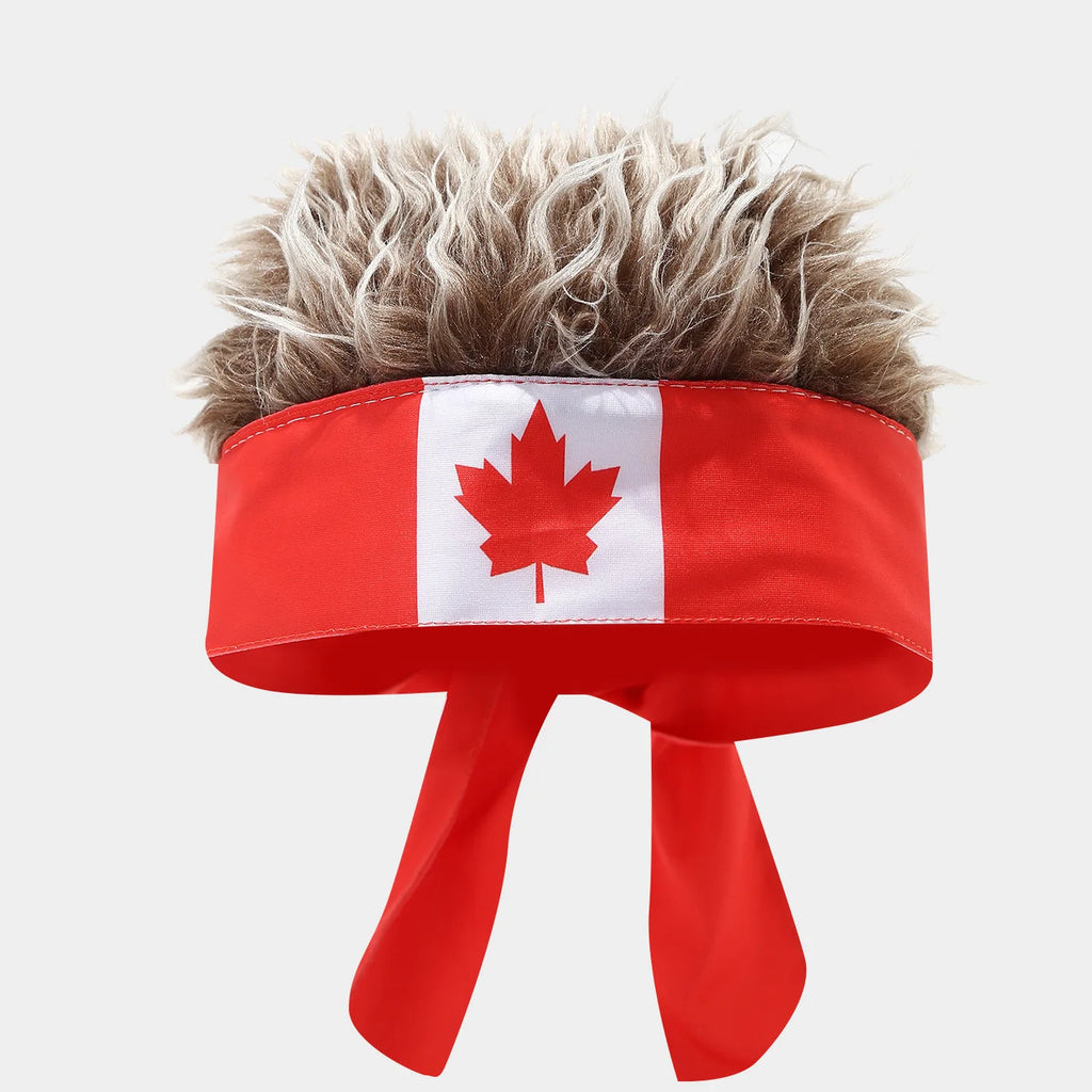 National Flag Headband with Wig Sports Fan Cheering Headwear Wig Hat Country Flag Print Wig Headband Headwrap