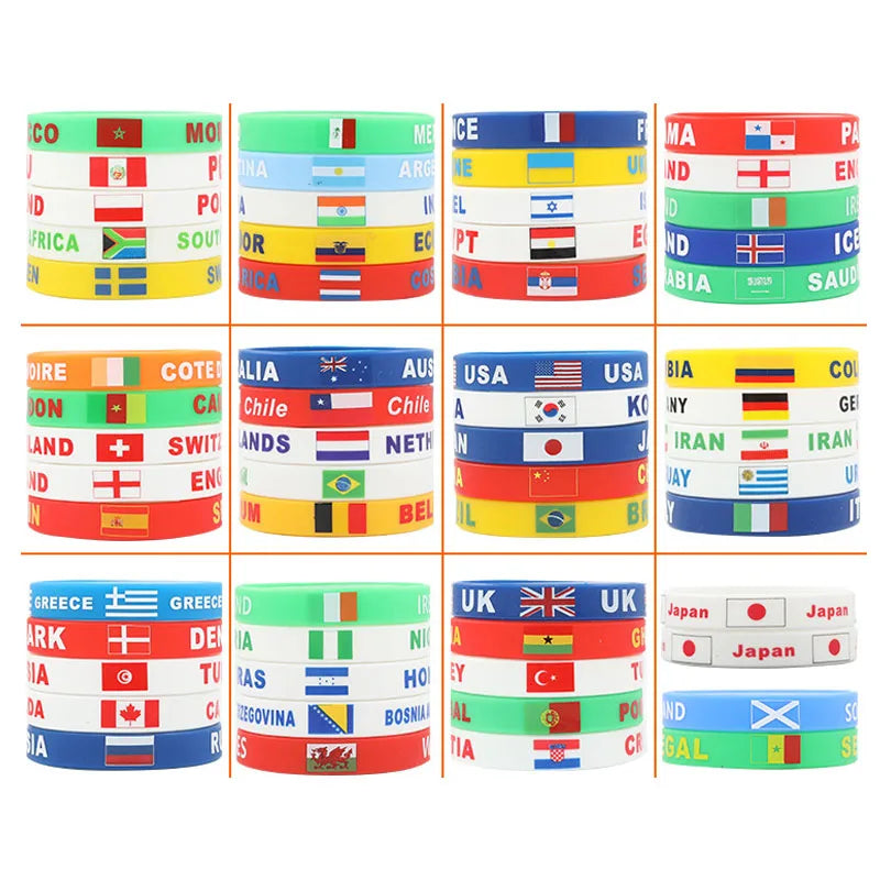 1PC Country World Flag Logo Sport Silicone Wristband National Football Fans Elastic Rubber Bracelets&Bangles Souvenir Gift SH244