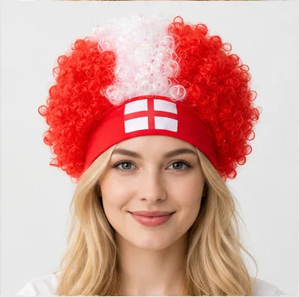 2026 World Cup Curly Wig Cosplay National Flag-colored Headband Wig for Fan Gatherings, with Logo and National Flag.