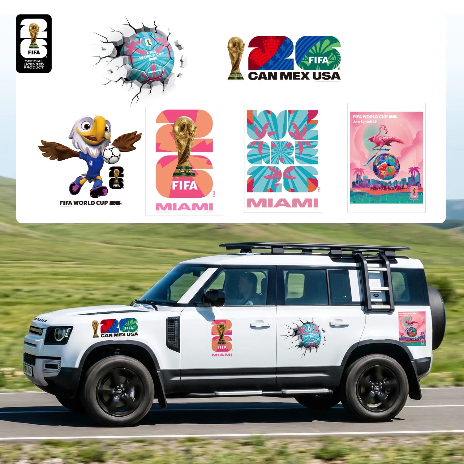 FIFA World Cup 2026 Car Decal Official World Cup Car Sticker with Trophy, Host City & Mascot Design - Waterproof Sticker for Car