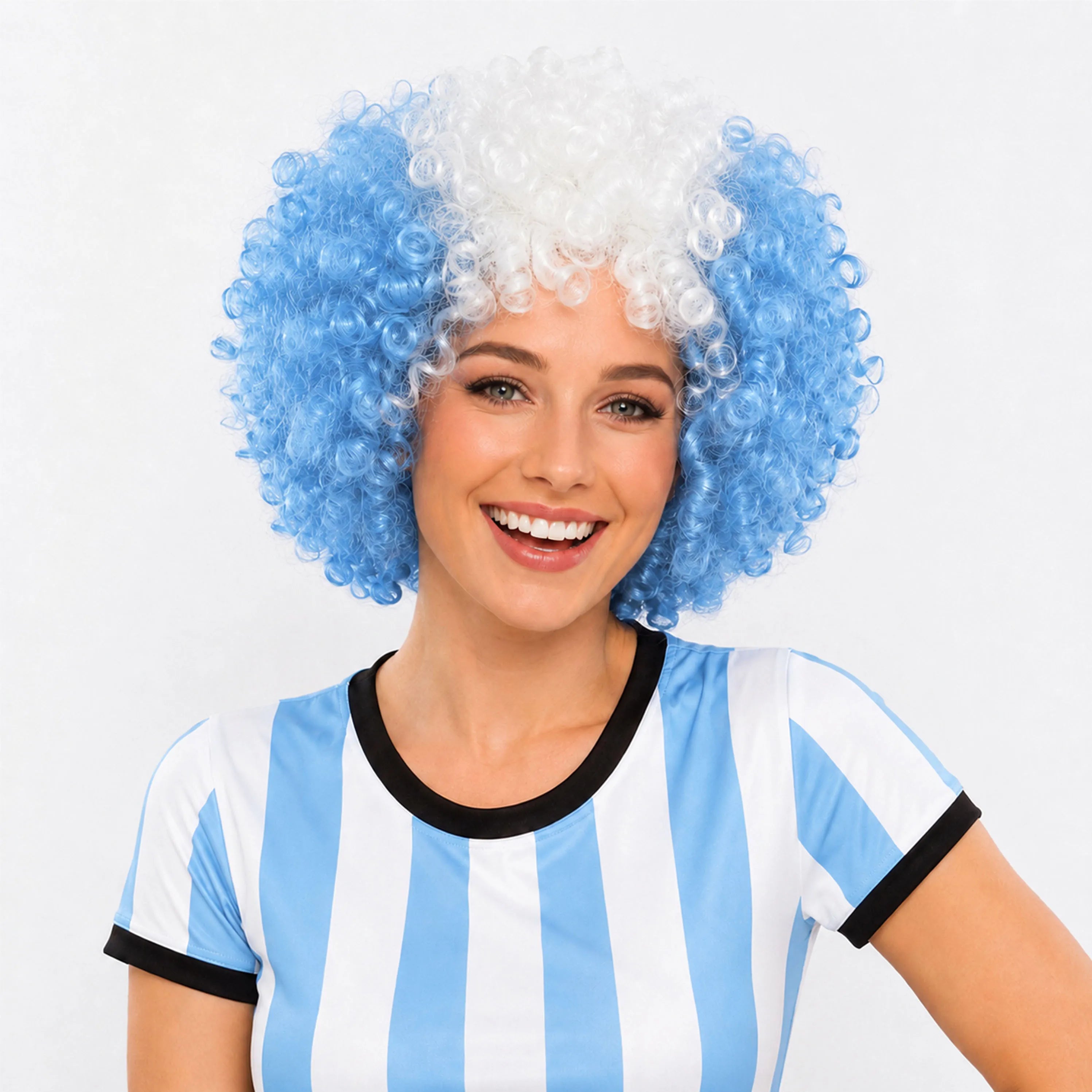 2026 World Cup Curly Wig Cosplay National Flag-colored Headband Wig for Fan Gatherings, with Logo and National Flag.