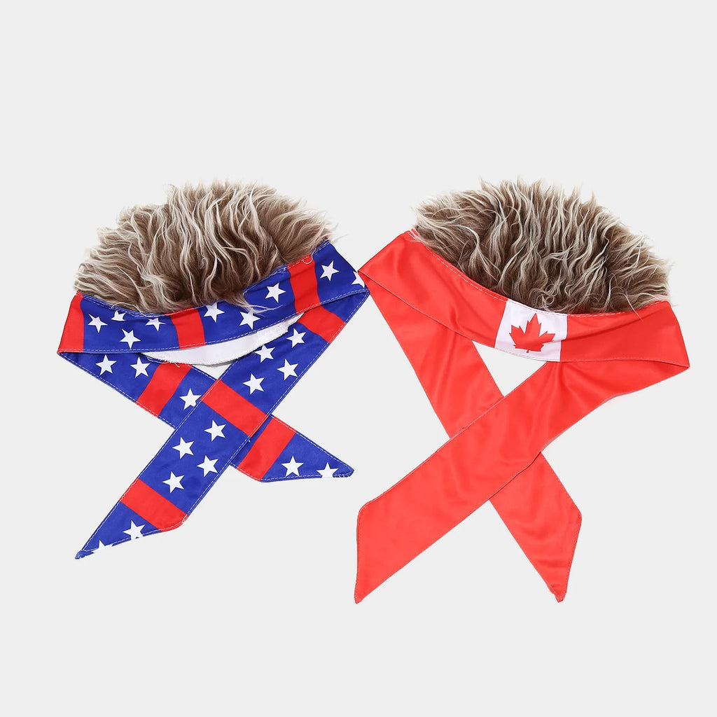National Flag Headband with Wig Sports Fan Cheering Headwear Wig Hat Country Flag Print Wig Headband Headwrap