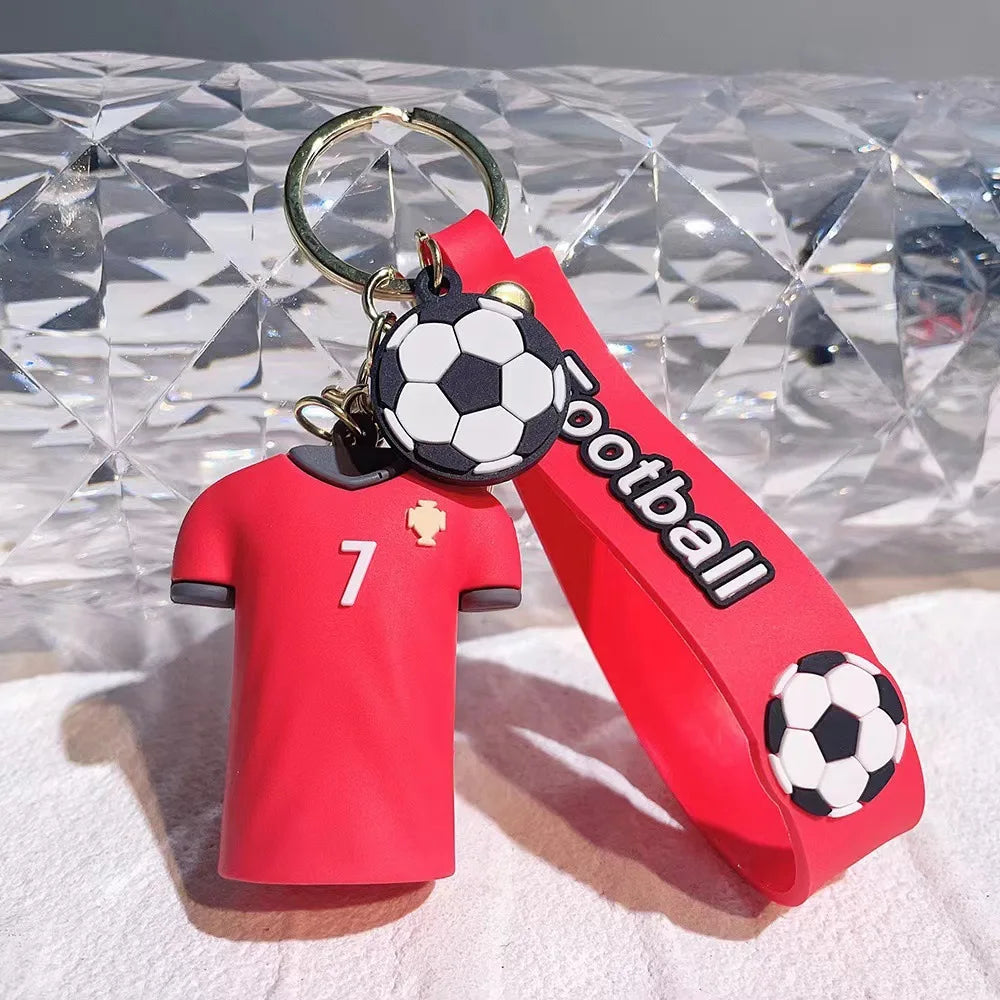 3D Mini Soccer Jersey Keychain with Soccer Ball Charm - Cute Sports Bag Pendant for Fans