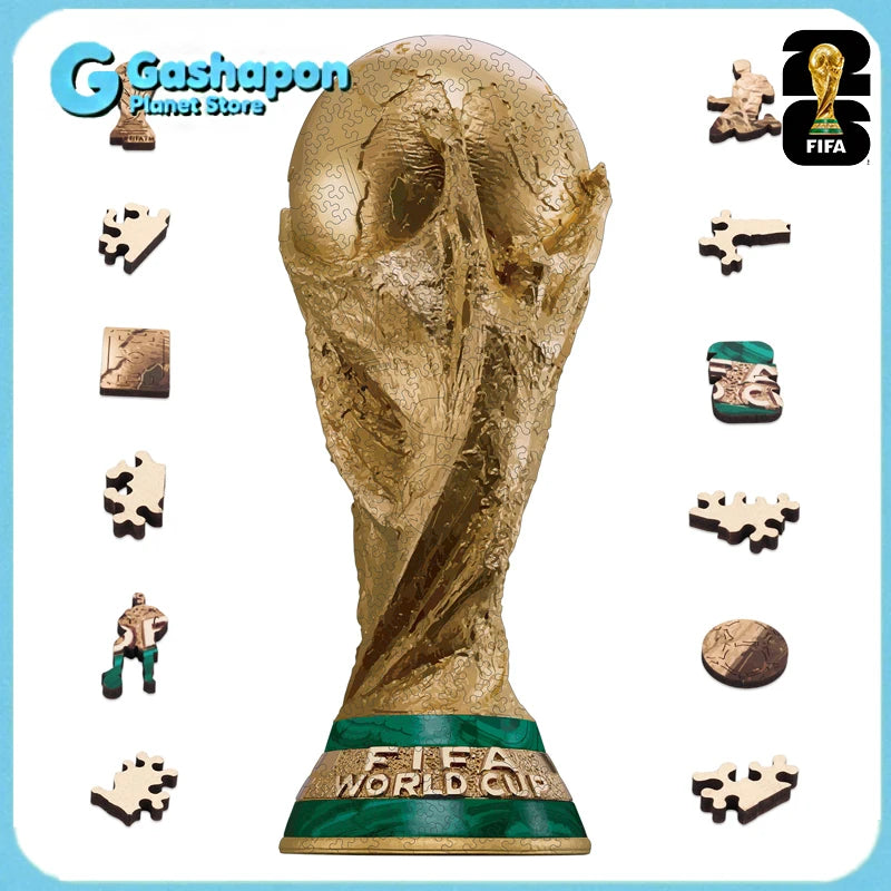 FIFA World Cup Trophy 2026 Wooden Puzzle 3D Poster USA Canada Mexico Soccer Fan Collectible Gift Toy Family Game Brain Teaser