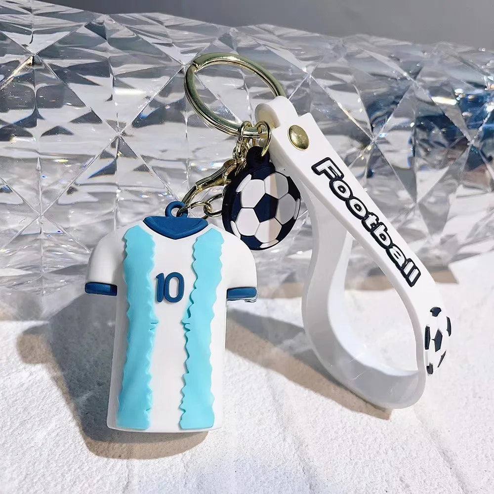 3D Mini Soccer Jersey Keychain with Soccer Ball Charm - Cute Sports Bag Pendant for Fans