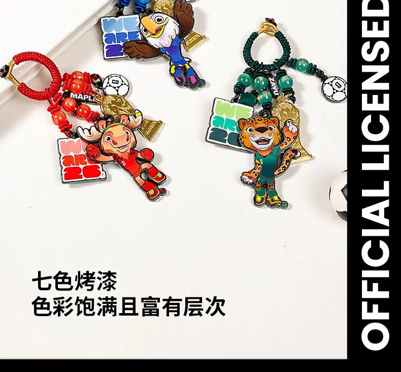 FIFA 2026 World Cup Mascot & Trophy Ornament, Metal Keychain, Charm for Bags & Clothes
