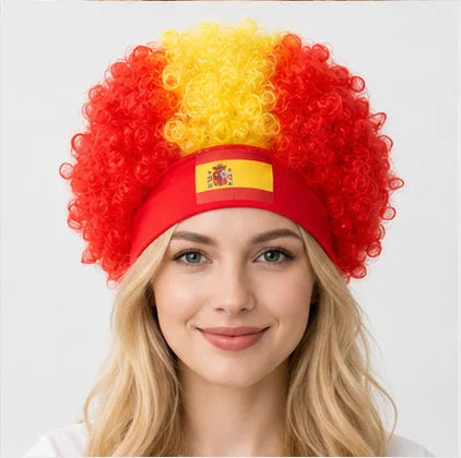 2026 World Cup Curly Wig Cosplay National Flag-colored Headband Wig for Fan Gatherings, with Logo and National Flag.
