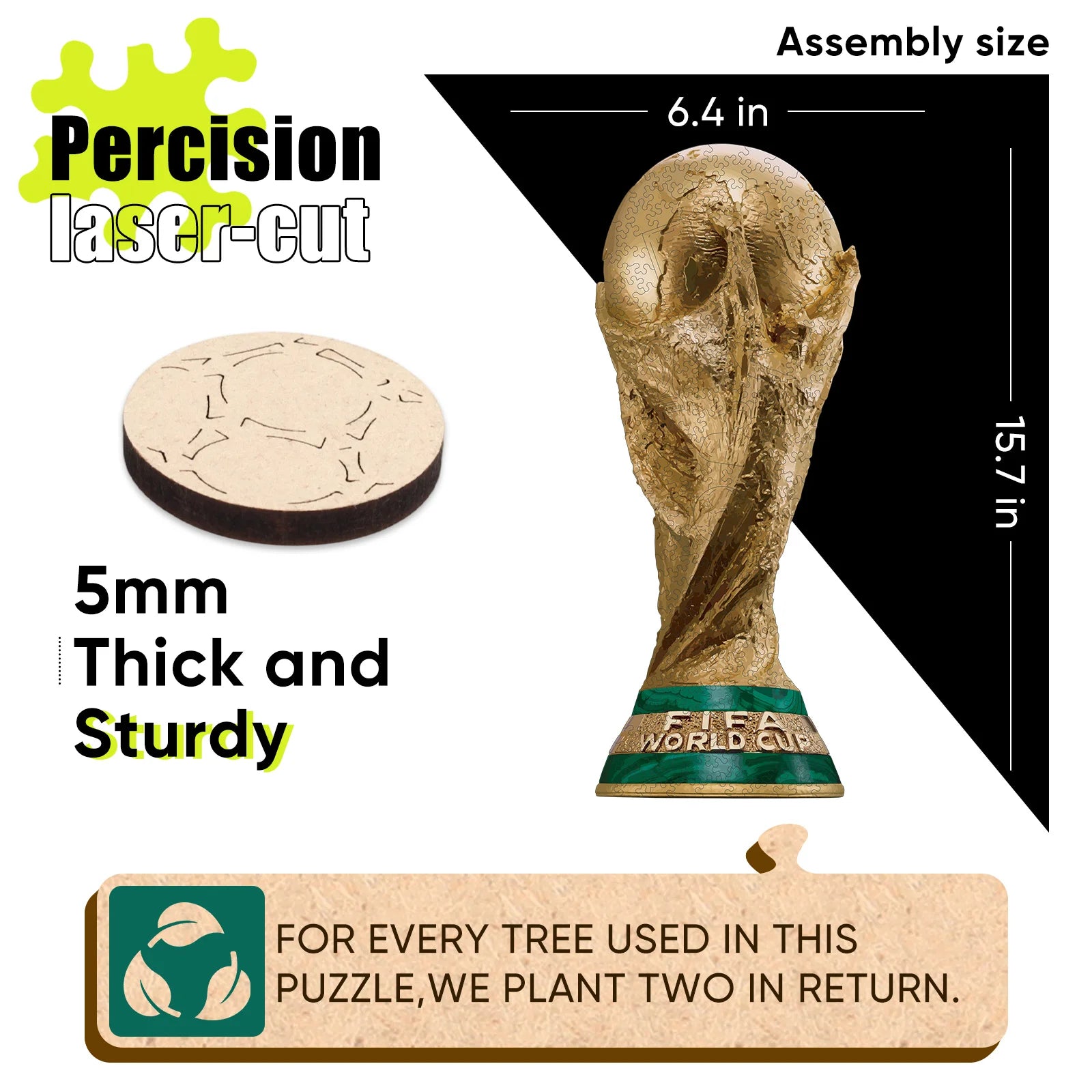 FIFA World Cup Trophy 2026 Wooden Puzzle 3D Poster USA Canada Mexico Soccer Fan Collectible Gift Toy Family Game Brain Teaser