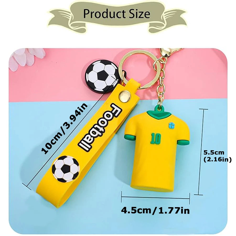 3D Mini Soccer Jersey Keychain with Soccer Ball Charm - Cute Sports Bag Pendant for Fans