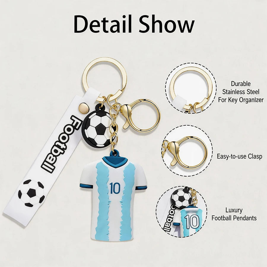 3D Mini Soccer Jersey Keychain with Soccer Ball Charm - Cute Sports Bag Pendant for Fans