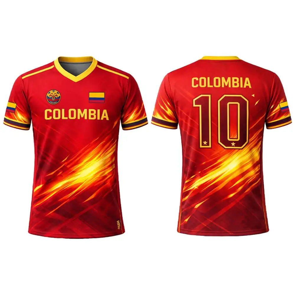 2026 New Columbia Flag Print Soccer Jersey Men's Breathable Sports V-neck T-Shirt Unisex Training Casual Streetwear Fan Gift Top