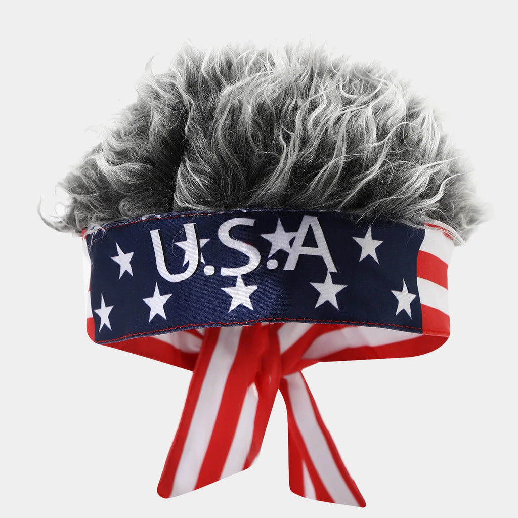 National Flag Headband with Wig Sports Fan Cheering Headwear Wig Hat Country Flag Print Wig Headband Headwrap