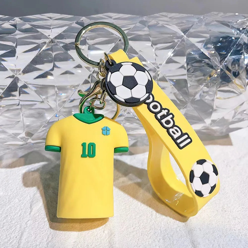 3D Mini Soccer Jersey Keychain with Soccer Ball Charm - Cute Sports Bag Pendant for Fans