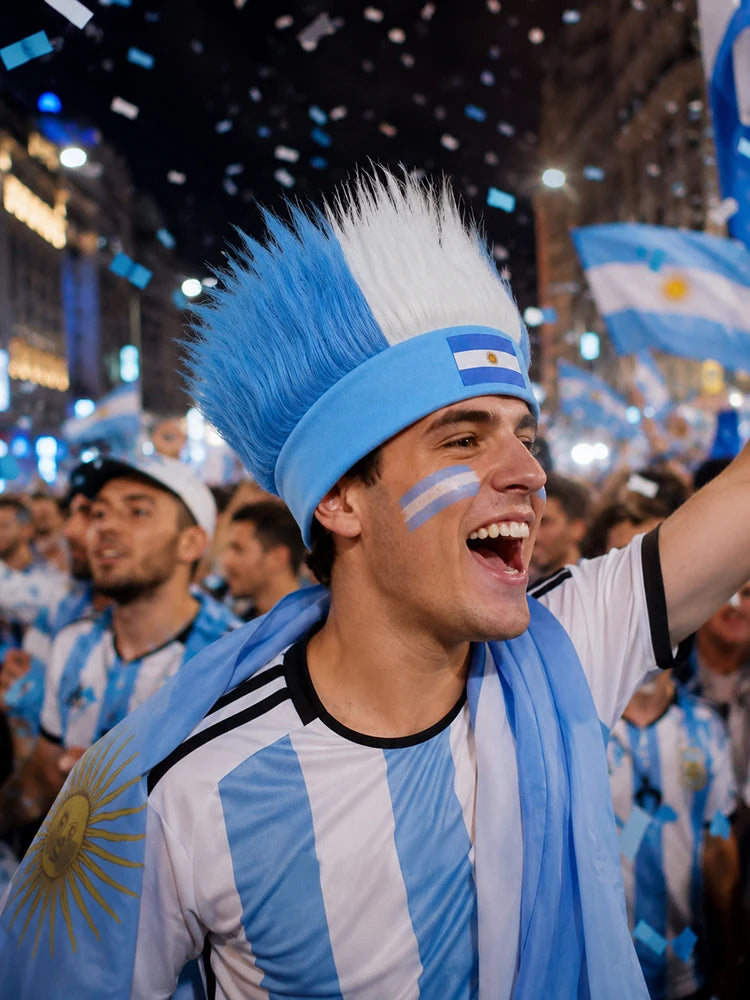World Cup Wig with Logo, National Flag Colors,Headgear,Fan Wigs CostumeBrazil, Argentina, France, Germany, Mexico, United States