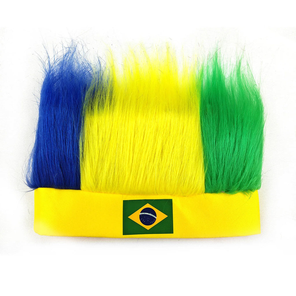 World Cup Wig with Logo, National Flag Colors,Headgear,Fan Wigs CostumeBrazil, Argentina, France, Germany, Mexico, United States