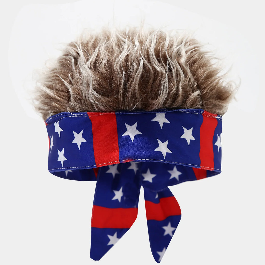 National Flag Headband with Wig Sports Fan Cheering Headwear Wig Hat Country Flag Print Wig Headband Headwrap