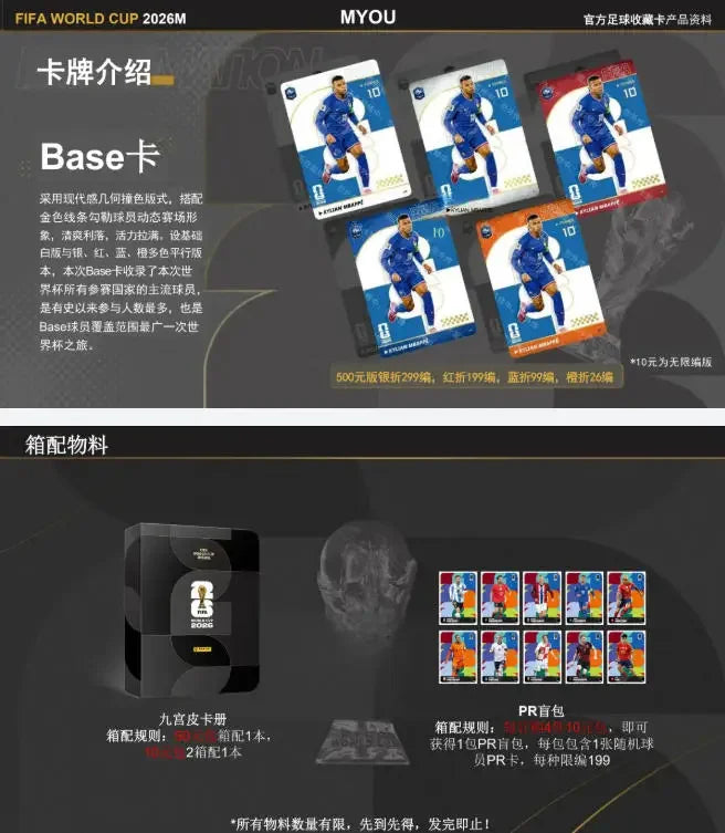 Genuine FIFA WORLD CUP 2026 TM Official Football Collectible Cards Extraordinary version Ronaldo Messi Mbappé Star Player Cards