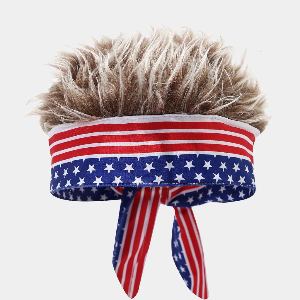 National Flag Headband with Wig Sports Fan Cheering Headwear Wig Hat Country Flag Print Wig Headband Headwrap