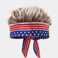 National Flag Headband with Wig Sports Fan Cheering Headwear Wig Hat Country Flag Print Wig Headband Headwrap