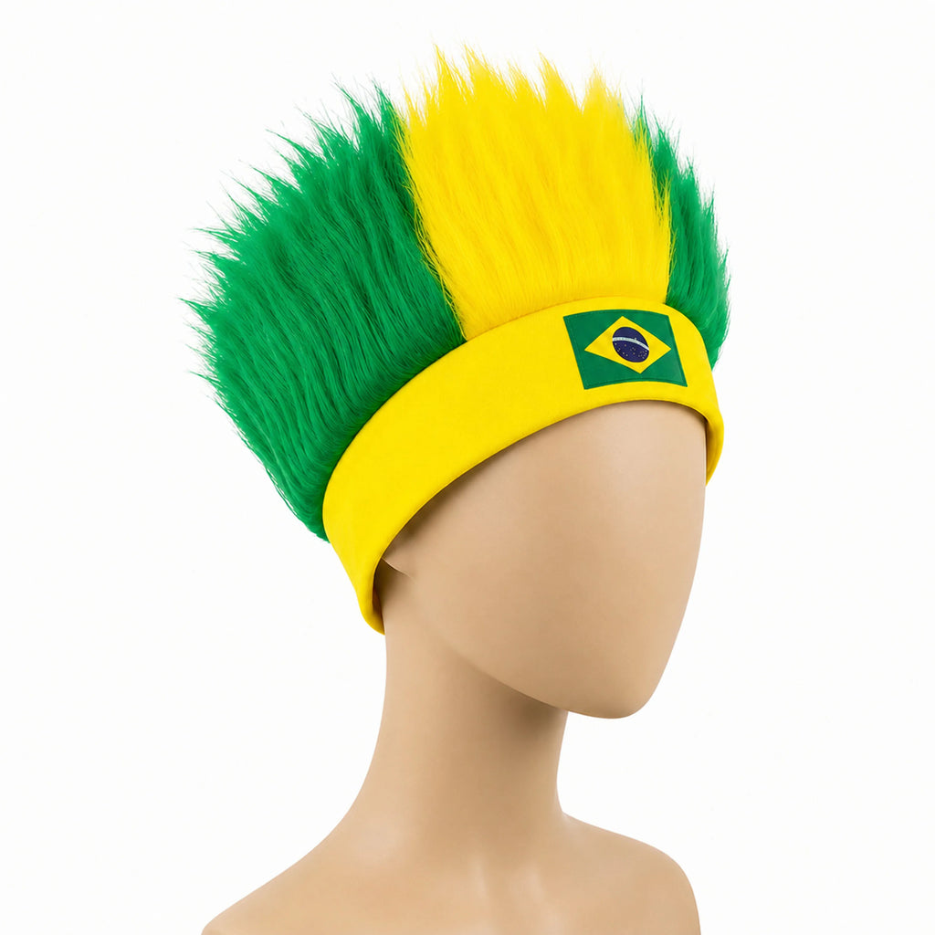 World Cup Wig with Logo, National Flag Colors,Headgear,Fan Wigs CostumeBrazil, Argentina, France, Germany, Mexico, United States