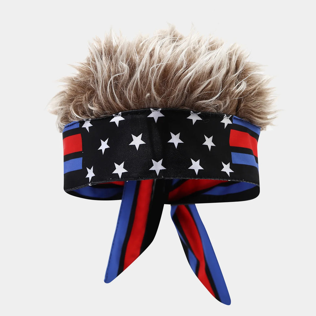 National Flag Headband with Wig Sports Fan Cheering Headwear Wig Hat Country Flag Print Wig Headband Headwrap