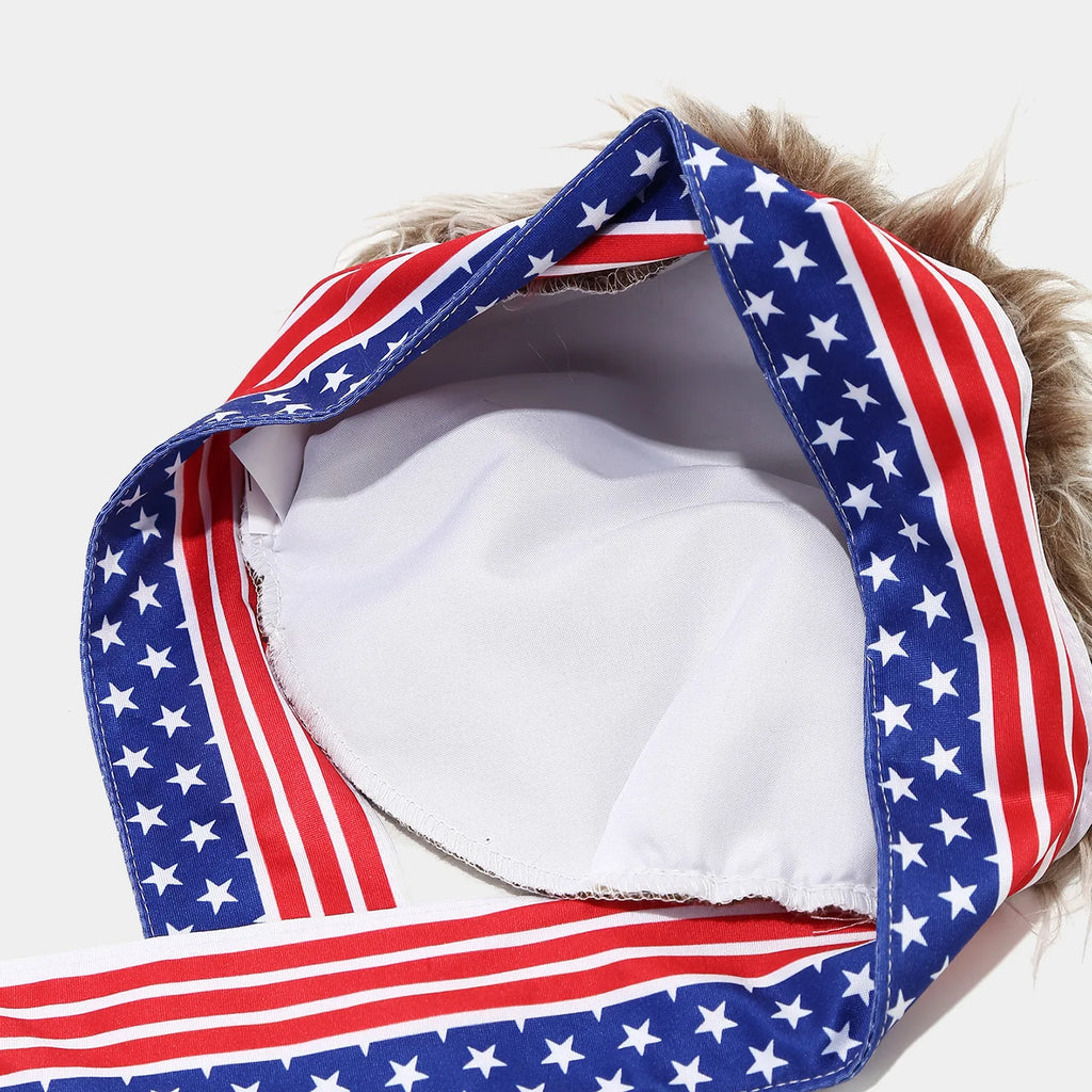 National Flag Headband with Wig Sports Fan Cheering Headwear Wig Hat Country Flag Print Wig Headband Headwrap