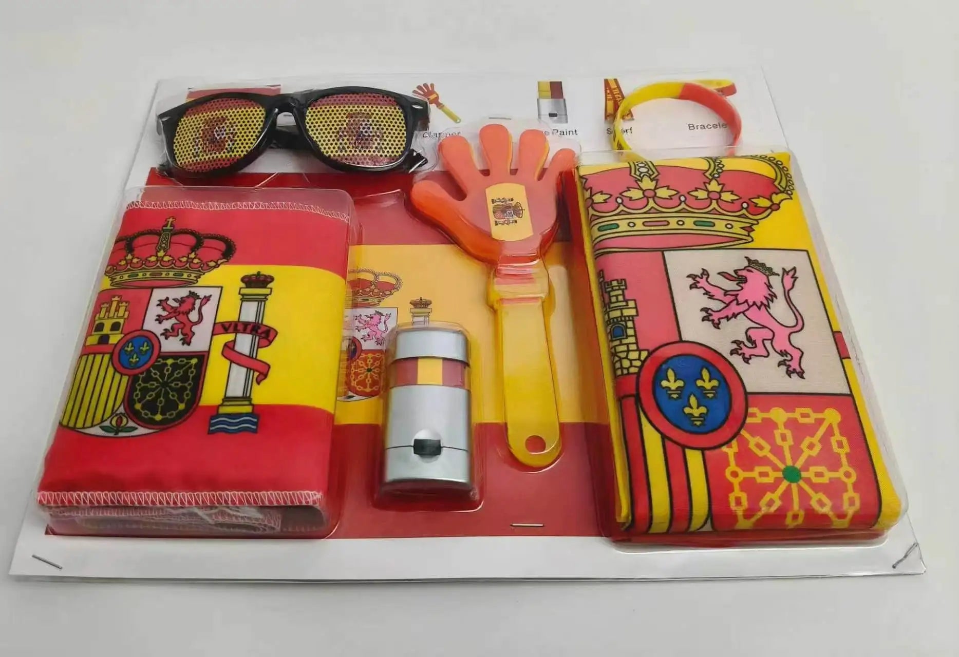 Soccer Game Themed Fan Props Set 2026 Eye Face Paint Blendable National Flag Fan Scarf Cheer Clappers Wristbands and Glasses