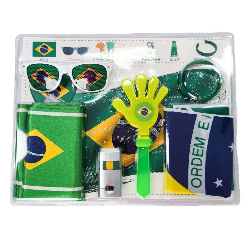 Soccer Game Themed Fan Props Set 2026 Eye Face Paint Blendable National Flag Fan Scarf Cheer Clappers Wristbands and Glasses