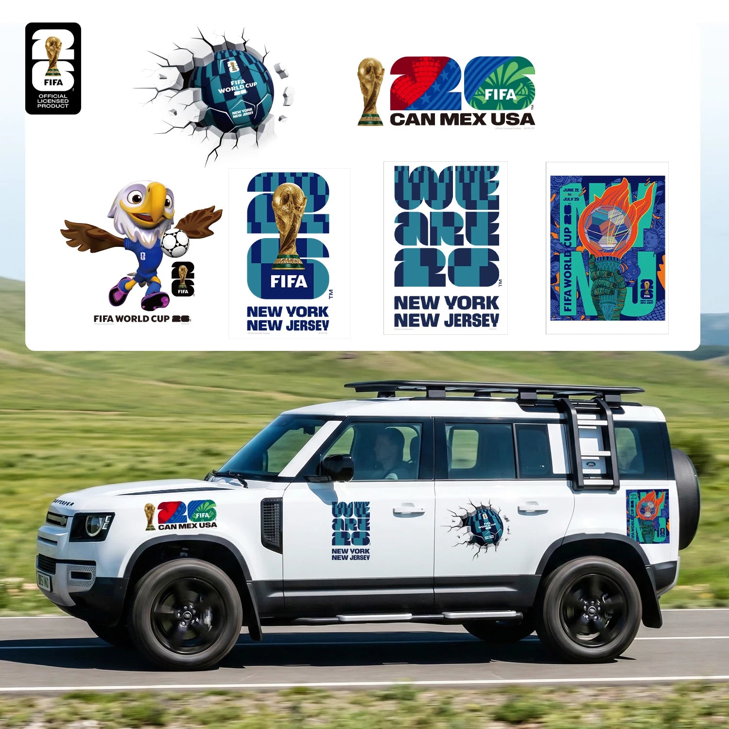 FIFA World Cup 2026 Car Decal Official World Cup Car Sticker with Trophy, Host City & Mascot Design - Waterproof Sticker for Car