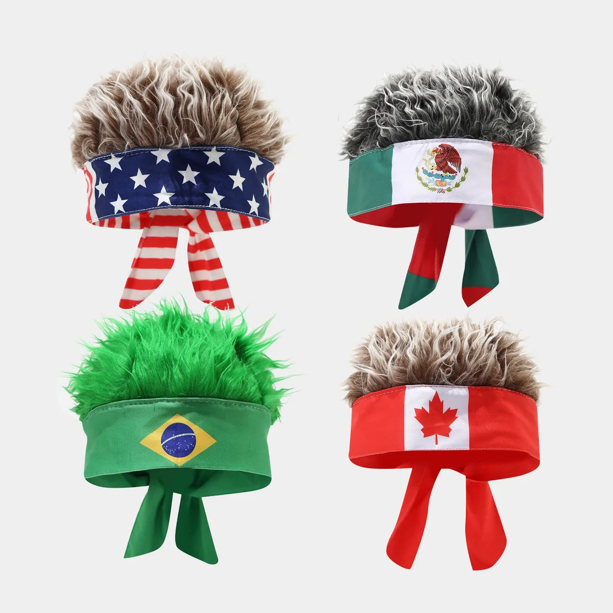 National Flag Headband with Wig Sports Fan Cheering Headwear Wig Hat Country Flag Print Wig Headband Headwrap