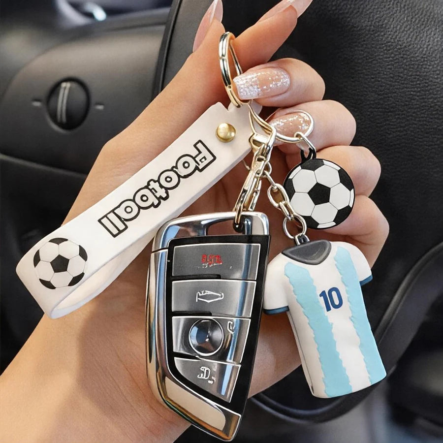 3D Mini Soccer Jersey Keychain with Soccer Ball Charm - Cute Sports Bag Pendant for Fans
