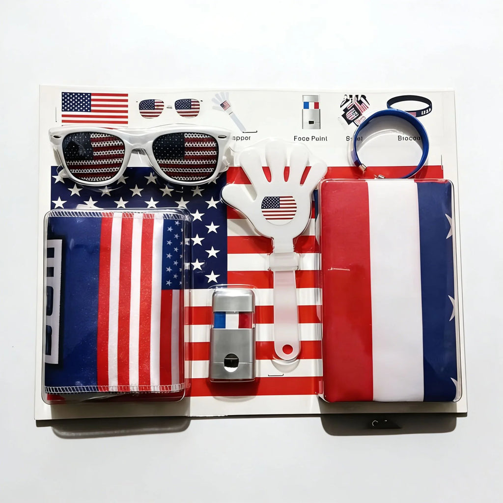 Soccer Game Themed Fan Props Set 2026 Eye Face Paint Blendable National Flag Fan Scarf Cheer Clappers Wristbands and Glasses